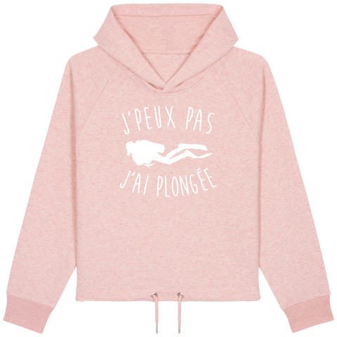 Sweat Court Femme J'peux pas j'ai plongée - Rose poudré chiné