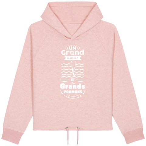 Sweat Court Femme Un Grand Coeur et des Grands Poumons - Rose poudré chiné