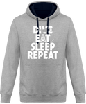 Sweat Homme Dive Eat Sleep Repeat - Gris / Capuche bleu marine