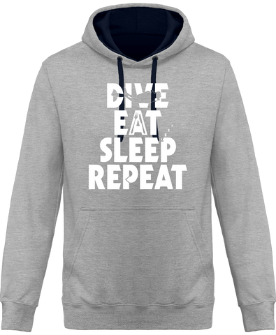 Sweat Homme Dive Eat Sleep Repeat - Gris / Capuche bleu marine