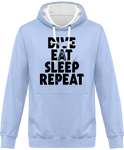 Sweat Homme Dive Eat Sleep Repeat - Bleu ciel / Capuche blanche