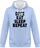 Sweat Homme Dive Eat Sleep Repeat - Bleu ciel / Capuche blanche