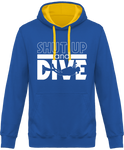 Sweat Homme Shut Up and Dive - Bleu / Capuche jaune