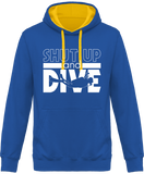 Sweat Homme Shut Up and Dive - Bleu / Capuche jaune