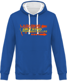 Sweat Homme Là où on va, on n'a pas besoin de bouteilles - Bleu / Capuche blanche