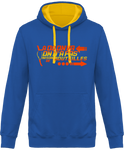 Sweat Homme Là où on va, on n'a pas besoin de bouteilles - Bleu / Capuche jaune