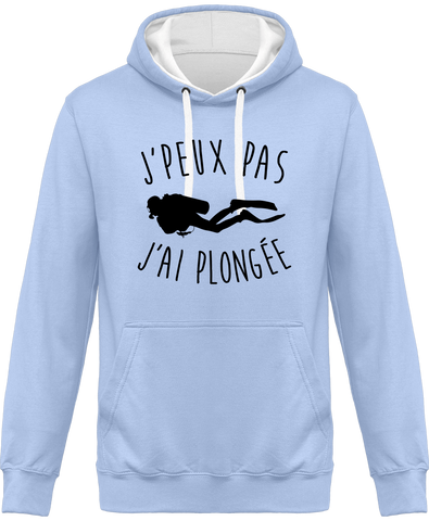 Sweat Homme J'peux pas, j'ai plongée - Bleu ciel / Capuche blanche