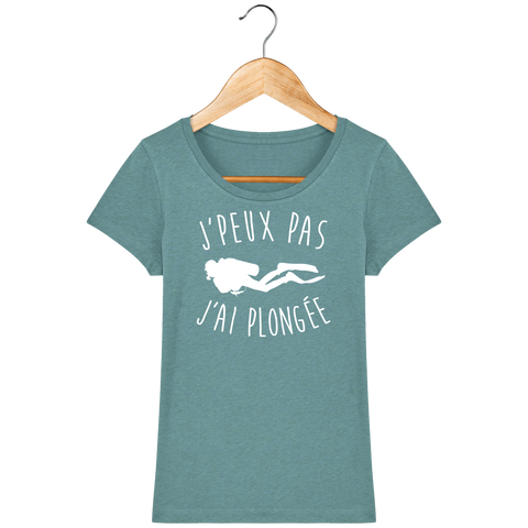 T-Shirt Femme J'peux pas j'ai plongée - Vert eucalyptus chiné