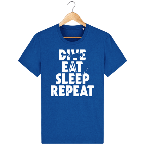 T-Shirt Homme Dive Eat Sleep Repeat - Bleu roi chiné